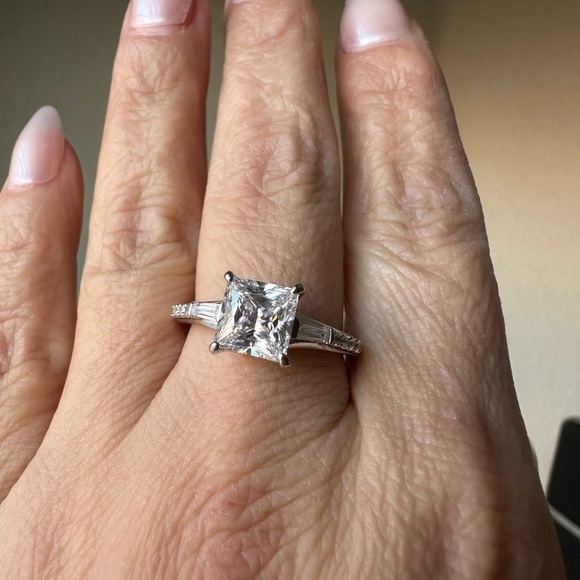 Princess cut with baguettes 1.5 carat lab diamond engagement style ring size 11 - Picture 4 of 6